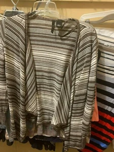 New Directions sz small cotton striped wrap browns open front - Picture 1 of 3