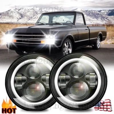 Pair 7" Round Led Headlights for Chevy 1961-74 C10 Pickup 1967-81 Camaro Trucks - Image 1 of 4