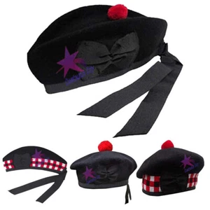 Nuevo sombrero liso marca escocesa Glengarry CC pompón rojo en la parte superior 100 % lana algodón - Imagen 1 de 3