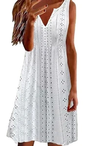 Vestido sin mangas con ojales para mujer - Informal cuello en V - Bordado - 5XL - Vestido blanco sin mangas. - Imagen 1 de 4