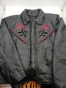 Leather King Red Roses Damen XXL echt schweres Leder Motorrad Jacke Mantel - Bild 1 von 11