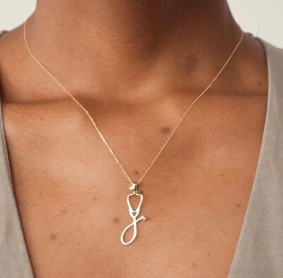 Collar de oro blanco macizo de 14K con estetoscopio de diamantes ¡Medic!! ¡DESCUENTO!! Foto 1 de 4