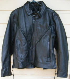 Chaqueta de montar M M CUERO Goods forrada negra para motociclista talla L trenzas cordones - Imagen 1 de 9