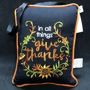 Give Thanks Hanging Fall Pillow Farmhouse Bowl Fill Embroidered Black Orange - Picture 1 of 6