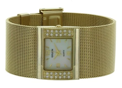 unique Ladies casual GRUEN watch gold tone Mesh band with crystals Gr10055 new - Image 1 of 4
