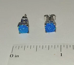 Opal Cabachon Stud Earrings Simulated Fire Opal in Silver Tone Finish Wowza! - Picture 1 of 4