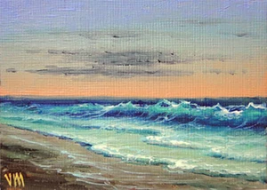 ORIGINAL ACEO OIL PAINTING Impressionism SEASCAPE Pacific Ocean Coastal Scene - Picture 1 of 4