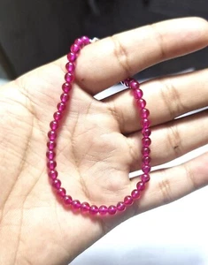 42 Cts 925 Silver 7.5" Strand Bracelets Red Ruby Corundum Gemstone Smooth Beads - Picture 1 of 8