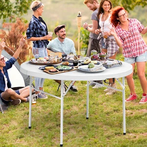 48" Outdoor Round Folding Table Camping Picnic Bench Steel Frame Party Dining - Picture 1 of 7