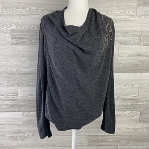 Miss Me Gray/Metal Stud Embellished Unique Long Sleeve Sweater Women Medium - Picture 1 of 10