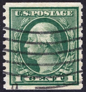Bobina giratoria US Sc 452 verde 1¢ p.10 SLW línea ondulada negra cancelación - Imagen 1 de 1