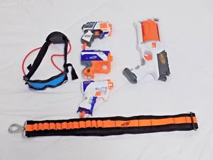 NERF NStrike Elite 4 Small Blasters Guns Maverick Jolt Lot W/Spy Gear Goggles - Picture 1 of 3
