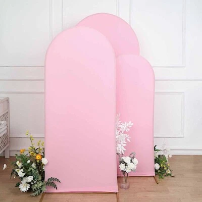 3 PINK Matte Fitted Spandex Round Top Arch Backdrop STAND COVERS Set Events - Image 1 of 4