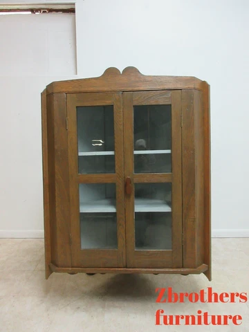 Antique Oak chestnut Hanging Corner Cabinet Cupboard Display Hutch Cover