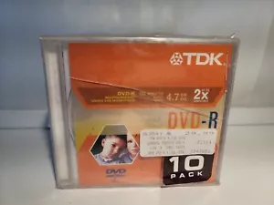 TDK DVD-R RECORDABLE 120 MINUTE VIDEO 4.7 GB 2x 10 PACK SEALED VINTAGE - Picture 1 of 6