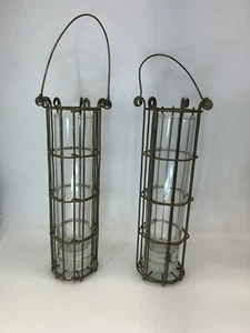 Rustic Handmade Hanging Wire Cage Lantern / Bud Vase Set - Picture 1 of 7
