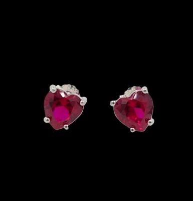 925 Sterling Silver 8.3mm Heart Ruby Earrings Gemstone - Image 1 of 2