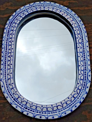 28" TALAVERA MIRROR bathroom wall decor vanity, Mexican pottery folk art hanging - Image 1 of 4