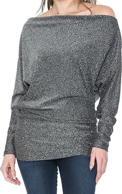 Blusa Boston Proper Plateada Metálica Manga Larga Hombro Descubierto Talla L Foto 1 de 4