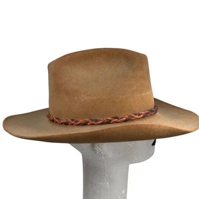 Sombrero occidental de fieltro marrón redondo Knox Weekend Roundup banda de cuero trenzado 21,5" Foto 1 de 4