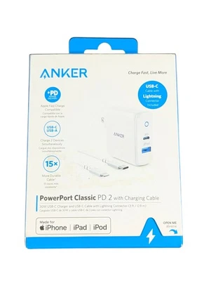 Cc1O Anker Apple Fast Charge Power Port Classic PD 2  w/ 3' Charging Cable White - Image 1 of 3