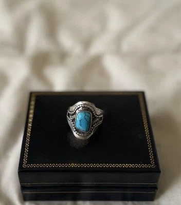 绿松石树脂宝石钢合金戒指 - 8.75 码 — 第 1/4 张图片