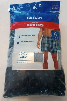 Paquete de 4 boxers tejidos suaves de algodón premium Gildan para hombre talla 44-46 patrones surtidos Foto 1 de 4