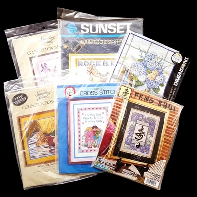 LOTE DE 6 KIT PUNTO DE CRUZ CONTADO: FLOR, BEBÉ, FAMILIA, LONGEVIDAD, TEMA PATO BM Foto 1 de 4