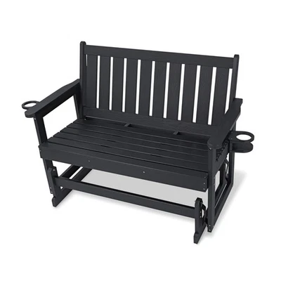 MOSBRISA Poly Lumber Patio Glider, HIPS Material Weather-Resistant Swing Bench, Black