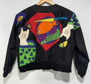 Bomber vintage seta scapes cotone sushi seta appliqué retrò giacca media - Foto 1 di 8
