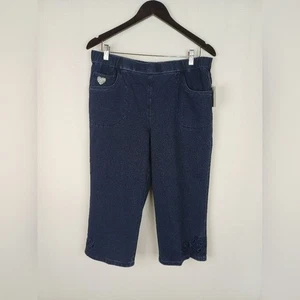 NWT Quacker Factory Dream Jeannes Open Bloom Cut-Out Capri Large Indigo A251792 - Picture 1 of 9