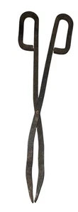 19th Century Wrought Iron Ember Tongs Old Dry Rusty Surface 19” Blacksmith Tool - Picture 1 of 5
