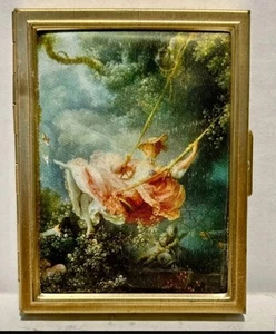 Vintage Fragonard Mini Metal Compact Pocket Photo Album Card Case Brass Satin - Picture 1 of 2