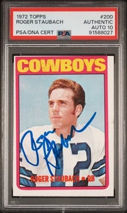 Tarjeta de novato Topps 1972 firmada por Roger Staubach #200 Dallas Cowboys PSA/ADN automática 10 - Imagen 1 de 2