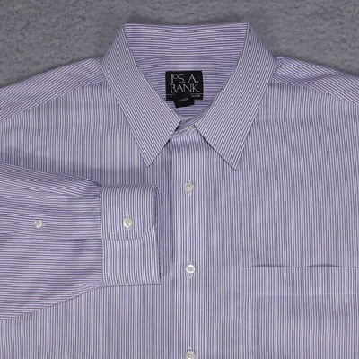 Camisa Jos A Bank Traveler Botón Para Hombres 17-34 Ajuste A Medida Púrpura Rayas Foto 1 de 4
