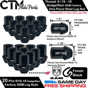 20 DODGE/RAM OEM FACTORY BLACK 9/16-18 WHEEL LUG NUT CONICAL SEAT FIT DODGE/RAM - Picture 1 of 5