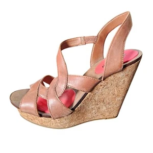 Lucky Brand Womens Cork Wedge Sandals Brown Strappy Shoes 9M/39 - Picture 1 of 7