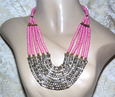 COLLAR MULTIHILO DIOSA EGIPCIA, DECLARACIÓN BOHO ROSA CUENTAS Foto 1 de 4