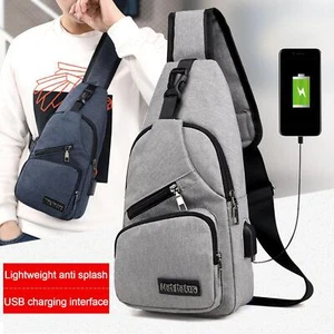 Men's Boys Sling Bag With USB Charging Chest Pack Crossbody Shoulder Bags - Picture 1 of 14