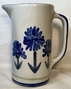 Louisville Stoneware Tall Rare Cornflower Bachelor Button Pitcher USA 7 1/4” - Picture 1 of 6