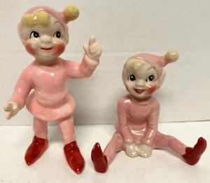 Vtg 1955 Kreiss Japan Ceramic Pixie Elves PINK - Picture 1 of 8