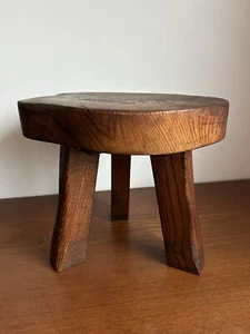 Vintage-Wanderwood-Wooden-Rustic Elm-Milking-Stool-Plant Stand-Side Table-3 legs - Picture 1 of 15