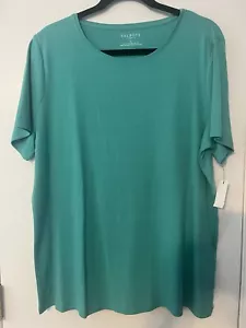 NEW! Women’s Talbots Flattering Top - 100% Cotton - Short Sleeve Size 1X Green - Picture 1 of 5