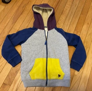 Mini Boden Boys Fleece Lined Color Block  Full Zip Hoodie Jacket Blue Size 7 8 - Picture 1 of 8