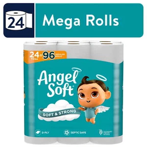 Angel Soft Toilet Paper, 24 Mega Rolls,Soft and Strong Toilet Tissue，Septic Safe