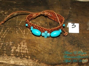 Southwestern Arturo E.Reyna UNISEX Leather Natural Turquoise & Cross Bracelet - Bild 1 von 3