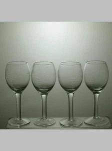 Lead Crystal Etched Set Of 4 Sherry Glasses 5" - 32C - Picture 1 of 2
