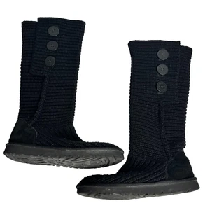 UGG Australia Cardy Knit Boots Damen 7 schwarz 5819 Pullover Strick hoher Knopf - Bild 1 von 10