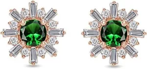 10K Rose Gold With Green Emerald & Natural Moissanites Women Halo Stud Earrings - Picture 1 of 5