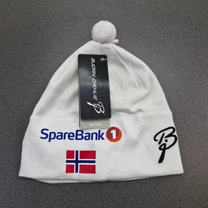 Bjorn Daehlie Sparebank White Ski Beanie Hat Biathlon Cross Country Norway Flag - Picture 1 of 12